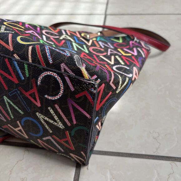 Calvin Klein Purse Dilan Shoulder Bag Colorful Logo Red Brown Medium Multicolor - Picture 13 of 15